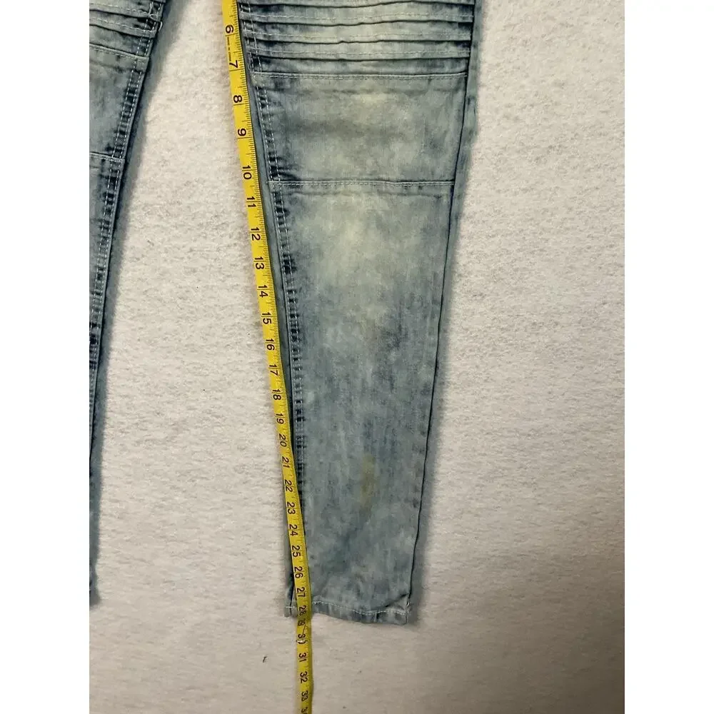 Essentials Jeans Mens 30x30 Skinny Moto Biker Acid Wash Ribbed Knees Distressed